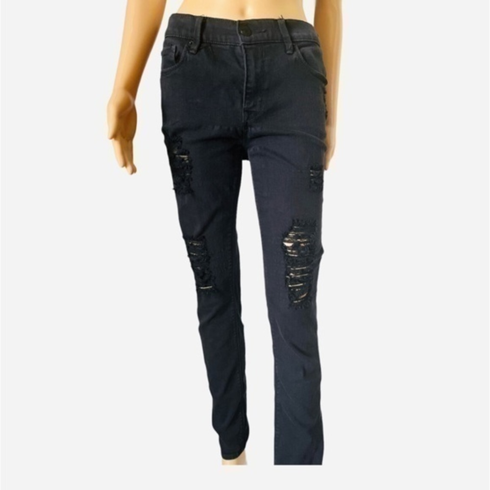 Express distressed, midrise, skinny jeans